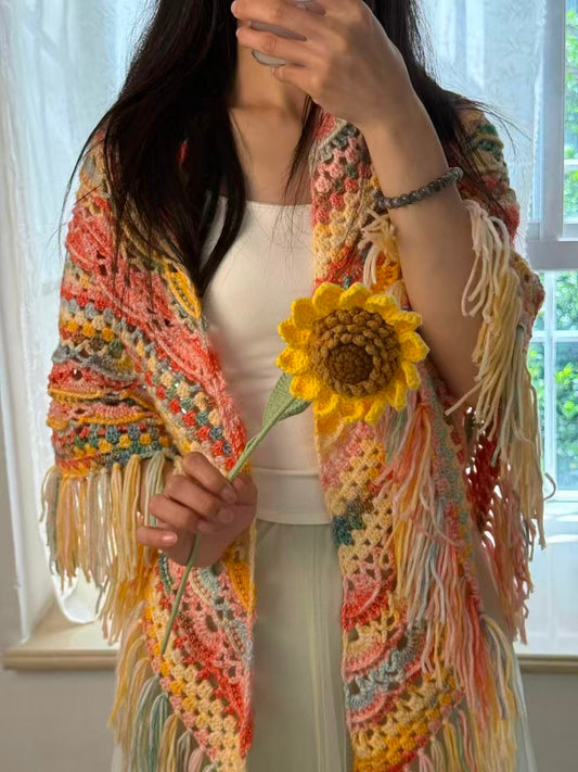 Crochet boho crochet shawl, handmade Variegated shawl