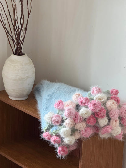 Crochet Flower Bouquet Blanket, Handmade Crochet Rose Bouquet Blanket