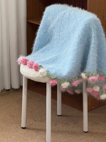 Crochet Flower Bouquet Blanket, Handmade Crochet Rose Bouquet Blanket
