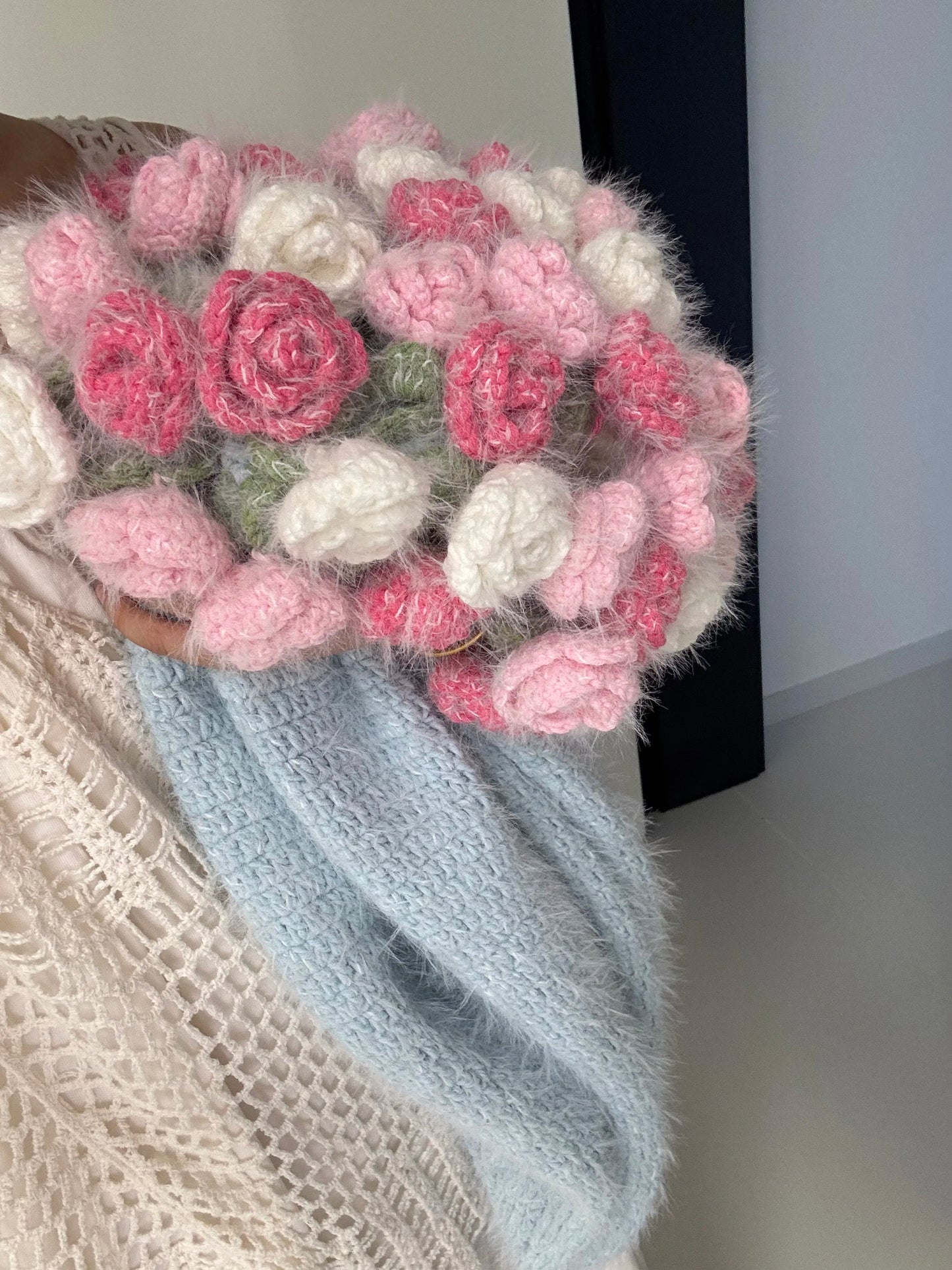 Crochet Flower Bouquet Blanket, Handmade Crochet Rose Bouquet Blanket