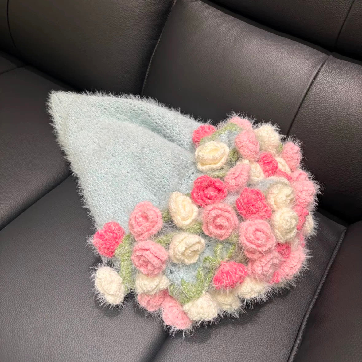 Crochet Flower Bouquet Blanket, Handmade Crochet Rose Bouquet Blanket