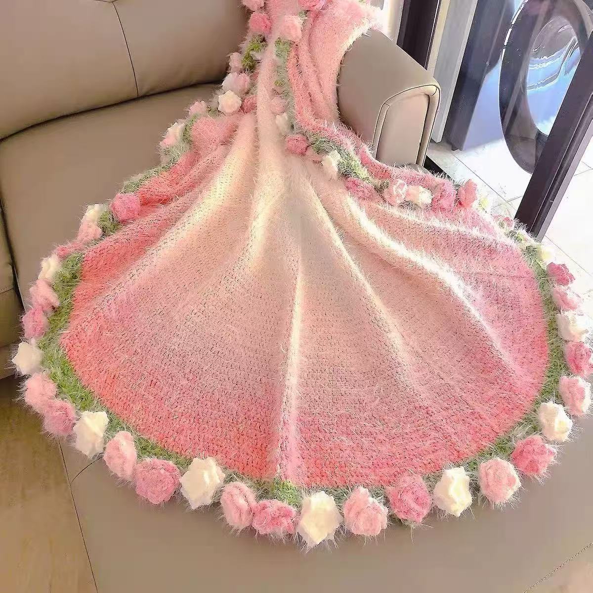 Crochet Flower Bouquet Blanket, Handmade Crochet Rose Bouquet Blanket