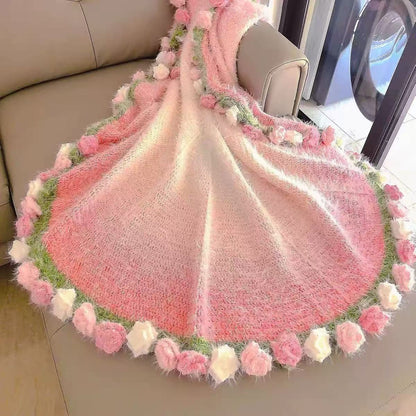 Crochet Flower Bouquet Blanket, Handmade Crochet Rose Bouquet Blanket