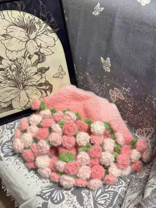 Crochet Flower Bouquet Blanket, Handmade Crochet Rose Bouquet Blanket