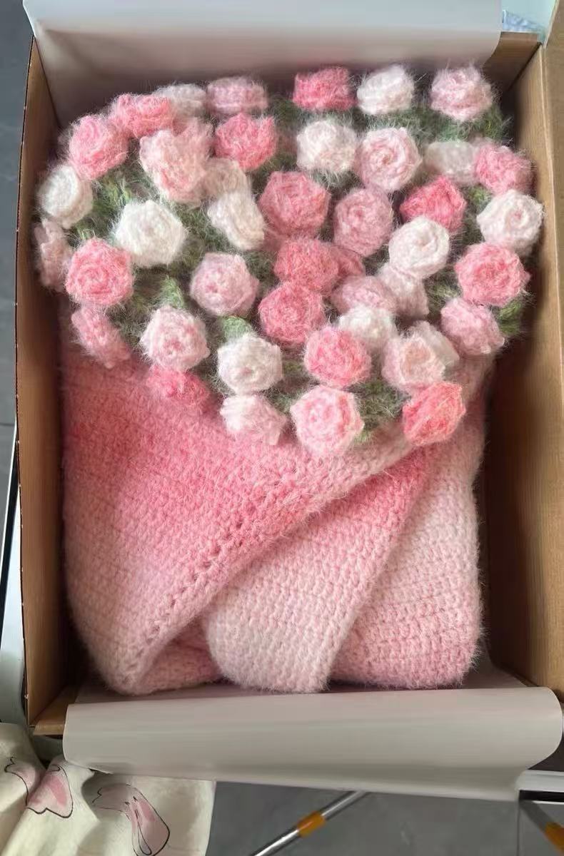 Crochet Flower Bouquet Blanket, Handmade Crochet Rose Bouquet Blanket