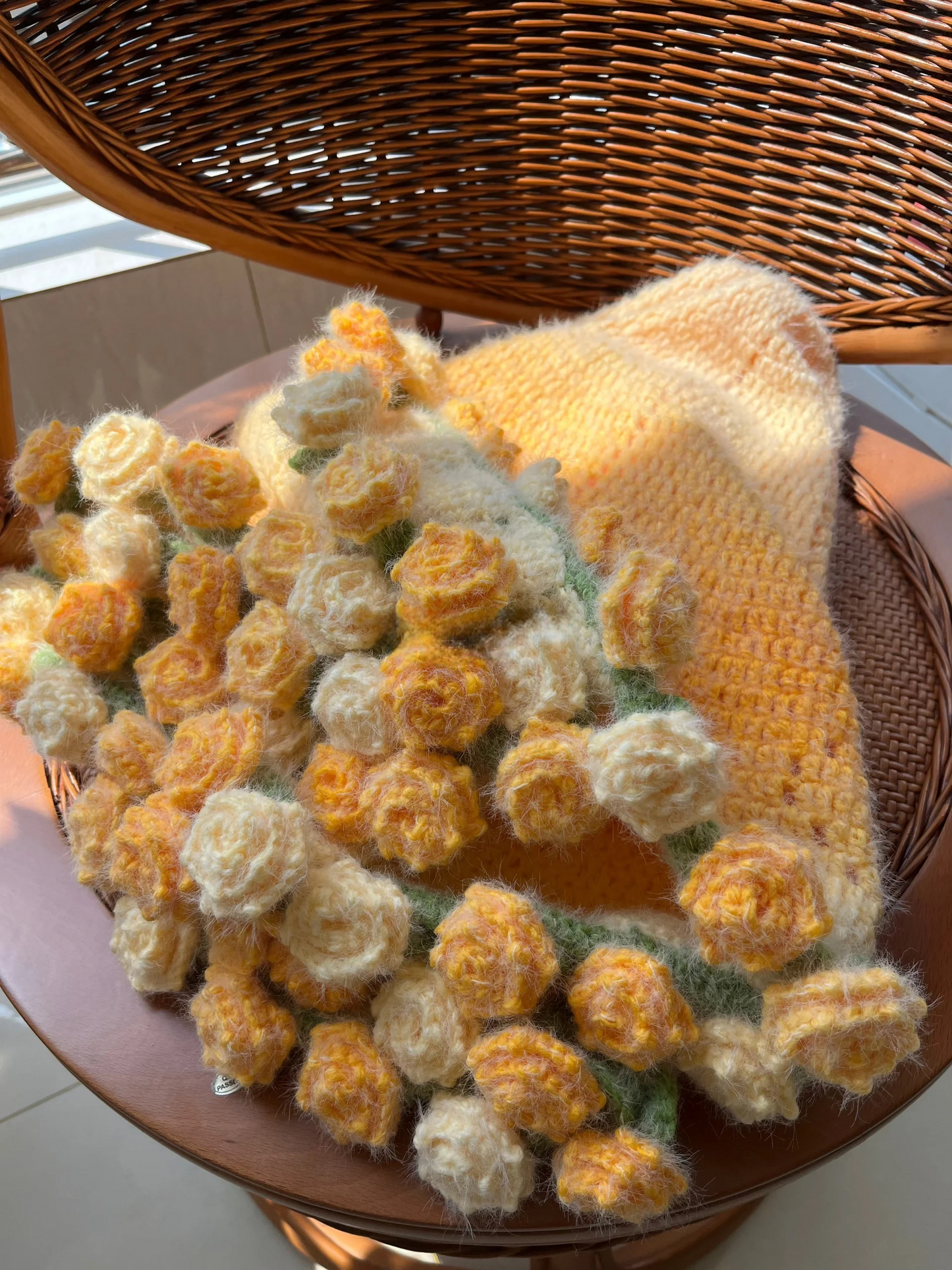 Crochet Flower Bouquet Blanket, Handmade Crochet Rose Bouquet Blanket