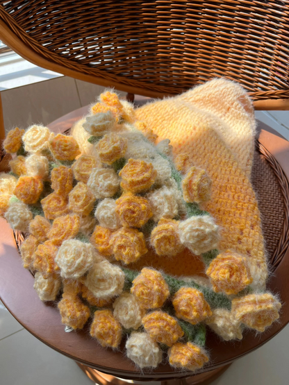 Crochet Flower Bouquet Blanket, Handmade Crochet Rose Bouquet Blanket