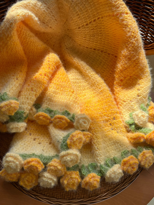Crochet Flower Bouquet Blanket, Handmade Crochet Rose Bouquet Blanket