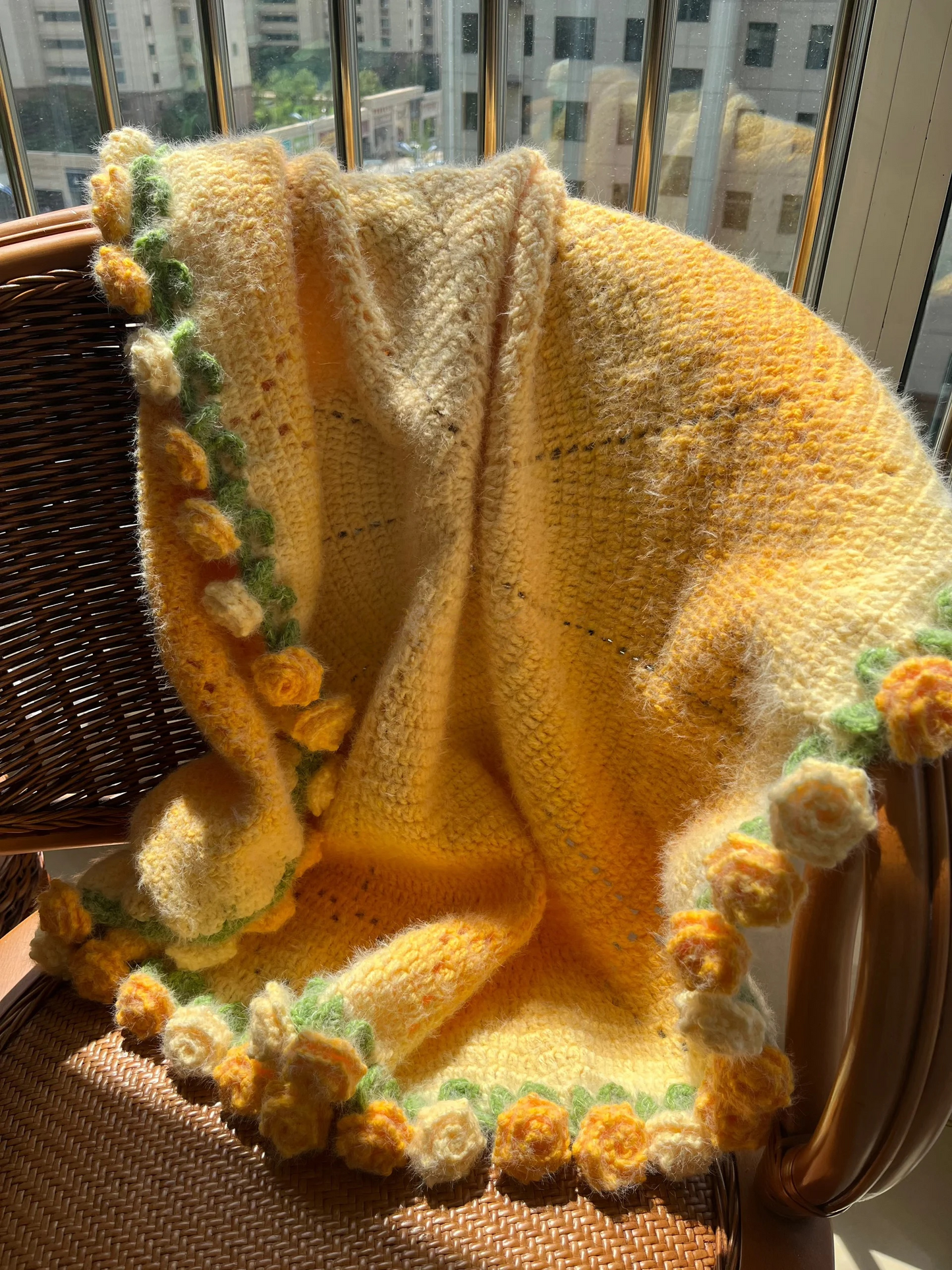 Crochet Flower Bouquet Blanket, Handmade Crochet Rose Bouquet Blanket