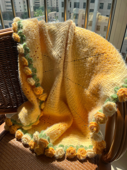 Crochet Flower Bouquet Blanket, Handmade Crochet Rose Bouquet Blanket