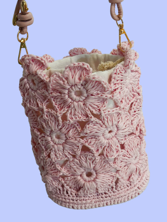 Raffia  flower crochet bag