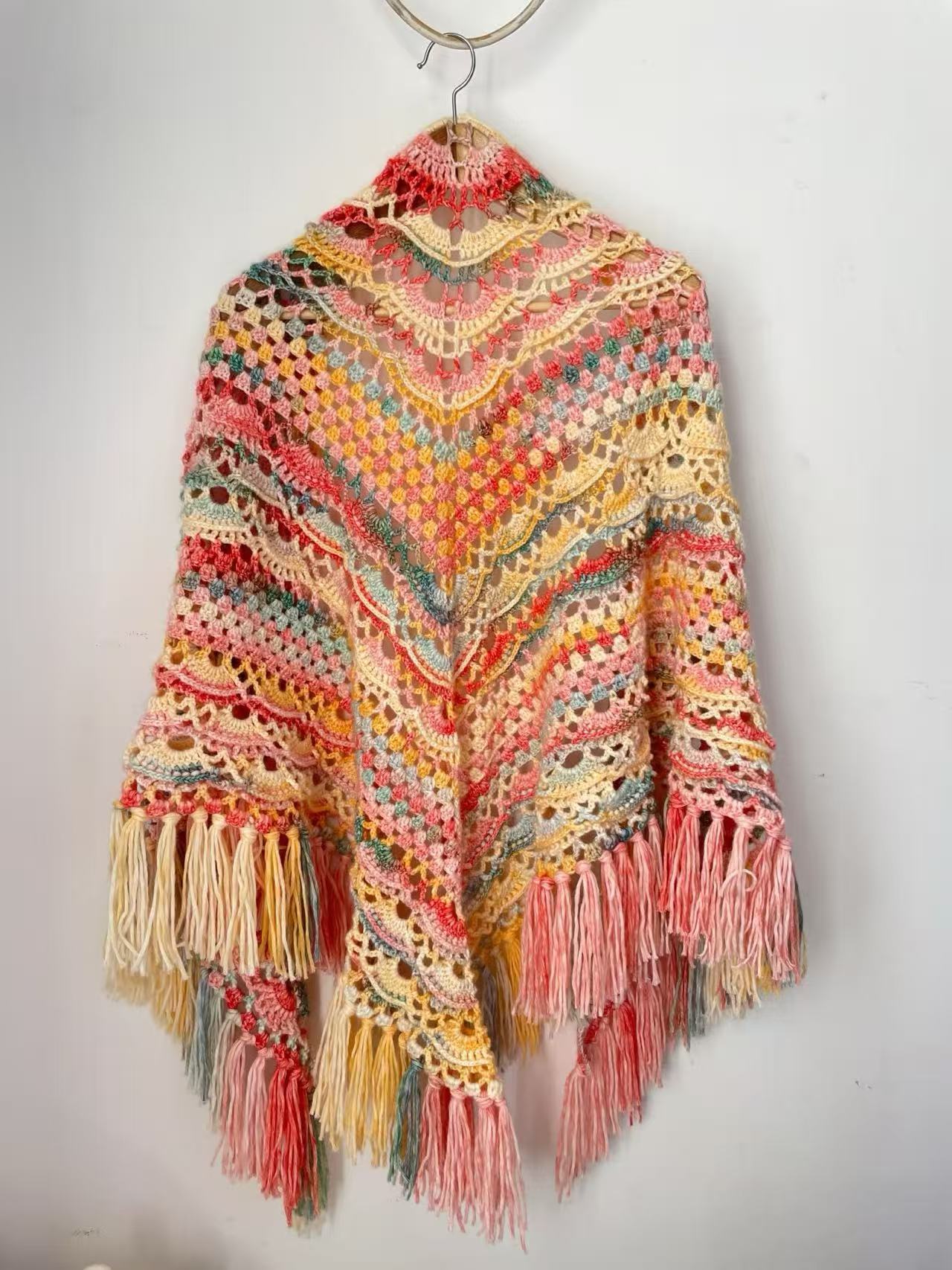 Crochet boho crochet shawl, handmade Variegated shawl
