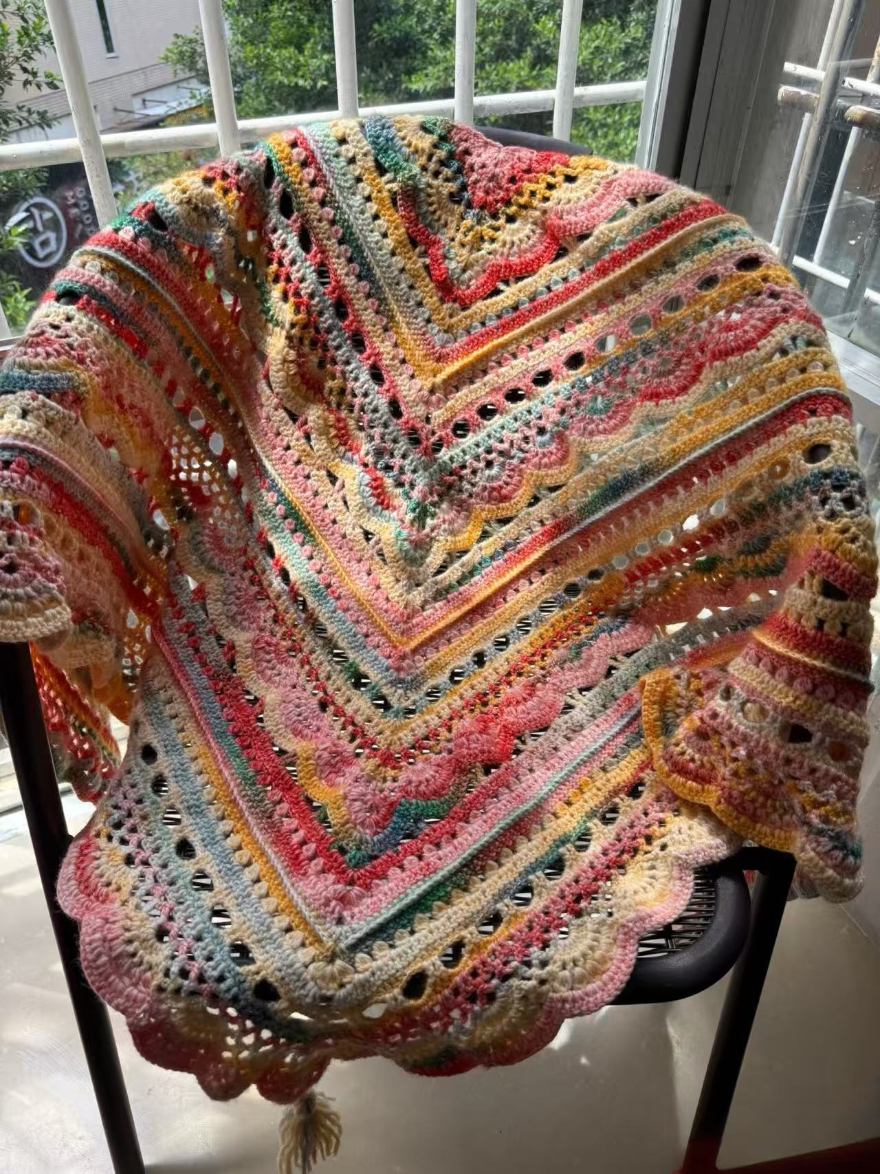 Crochet boho crochet shawl, handmade Variegated shawl
