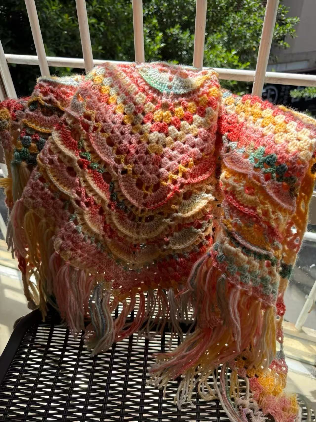 Crochet boho crochet shawl, handmade Variegated shawl